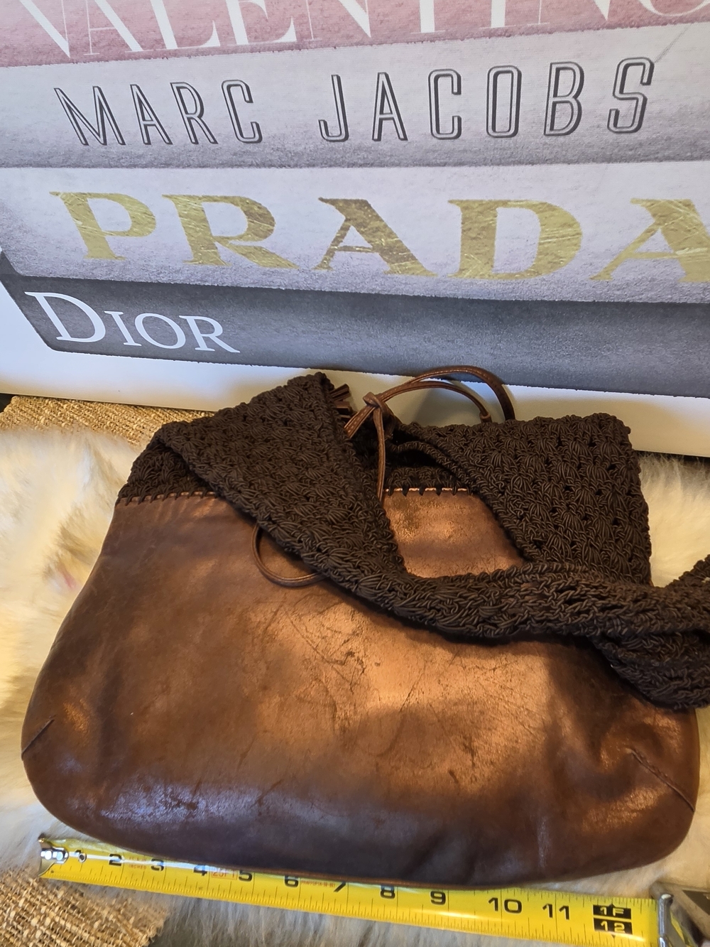 Ferragamo Brown Crochet & Leather Hobo Bag - Picture 4 of 9